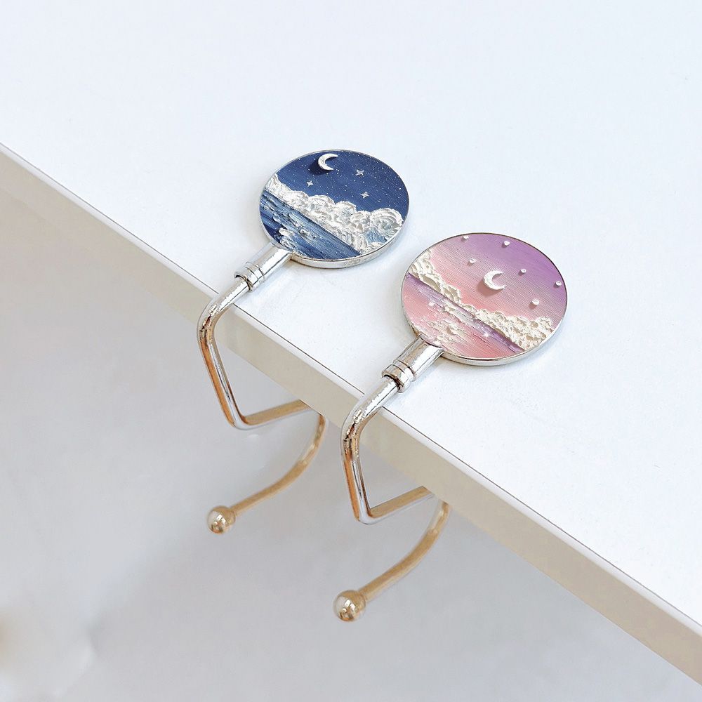 Pintura al óleo nebulosa luna mar mochila de estudiantes gancho de escritorio de escritorio desmontable gancho de escritorio antideslizante