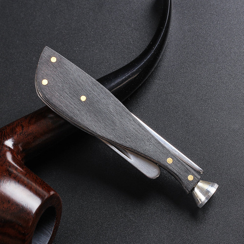Ebony pipe, knife, pipe tool, pipe press, three-in-one accessories, maintenance and cleaning, solid wood smoking set, portable