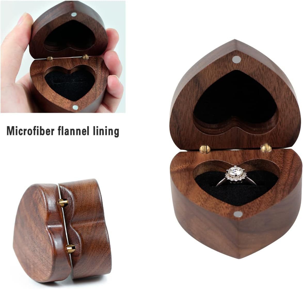 Caja de anillo de amor de color nogal boda boda compromiso anillo caja de almacenamiento pendientes pendientes caja de joyería caja de regalo