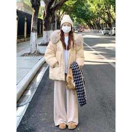 冬季设计感毛领气质棉服外套女2024新款高级感连帽加厚保暖棉袄潮