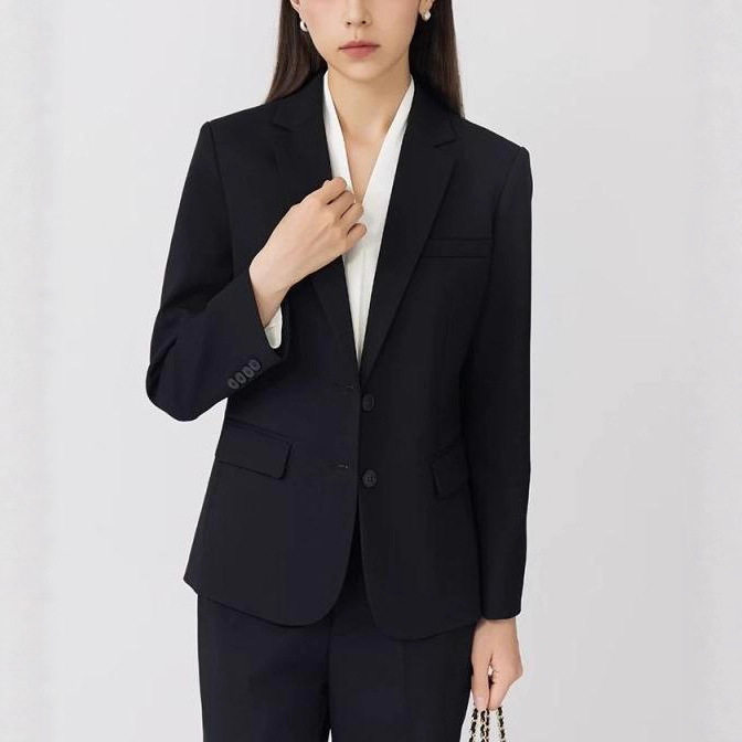 Bộ vest nữ cao cấp hai cúc ôm dáng không cần là, áo vest công sở sang trọng — áo khoác đơn màu đen, Áo khoác đơn màu xanh hải quân, Áo khoác xanh navy + quần thẳng, Áo khoác xanh navy + váy hông