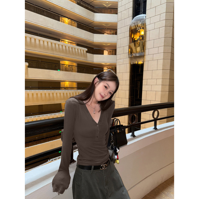 4219 #   Ebony Sweet Tea Cool-Toned Atmosphere Thick High-Density Buttoned Sheep Wool Slim-Fit Base Shirt