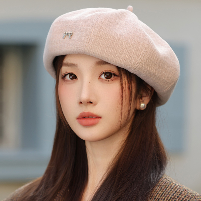 女性用春秋帽子、レトロな英国風ベレー帽、頭囲が大きい、顔が見える小さなペインターハット、万能リボンメッセンジャーハット|undefined