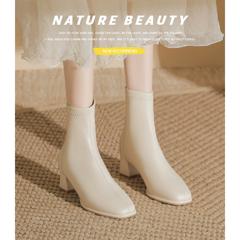 5cm пятно размер размер 31-40 квадратная голова среднего каблука задняя застежка-молния зимние сапоги женские мягкие кожаные короткие каблуки толстые каблуки Мартин сапоги