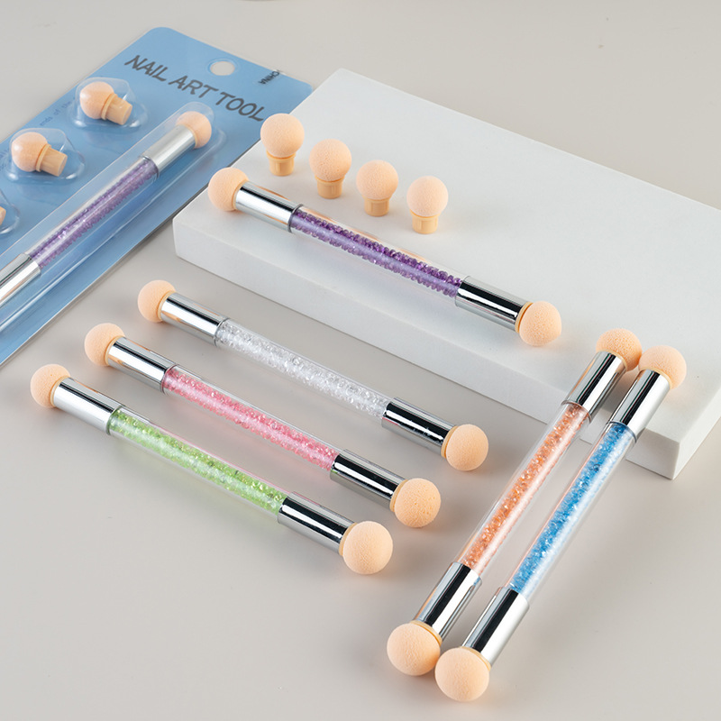 Selección estricta herramientas de uñas punto pluma de color pegamento pluma degradada pluma de fototerapia pluma de esponja pluma de doble cabeza lavable y reemplazable 4-cabeza