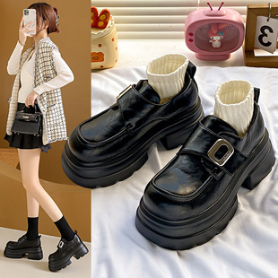 Vintage muffin heightening British style black single-layer shoes women's 2025 autumn new all-match thick-soled Mary Jane leather shoes