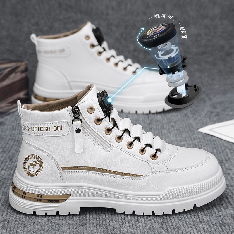 Light Luxury 2025 Autumn and Winter Swivel Buckle Lightweight Thick-Soled Outdoor Work Mid-Top Boots Trendyy Men's Work Shoes Sneakers