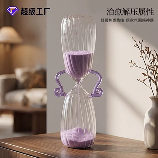 创意提耳条纹玻璃沙漏30分钟沙漏计时器个性北欧家居摆件现代风摆