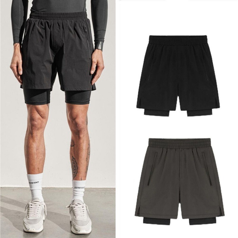 Jin Bukang American Basketball Shorts Men's No Knee Double Shorts Anti-walking Running Training Elastic Sports Fitness