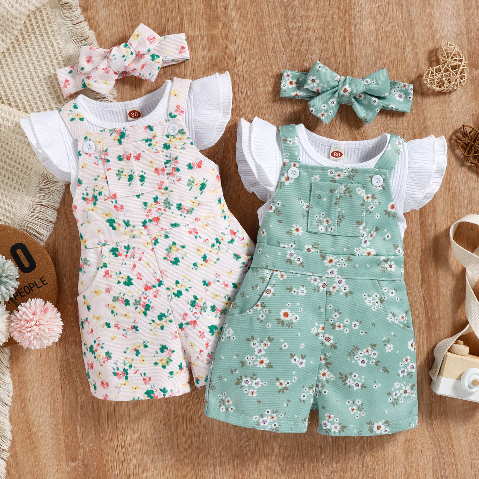 128g Weight Sleeveless Sleeve Length Cotton Fabric Type Pants Sets Sets Type Simple Style Flower Cotton Girls Clothing Sets