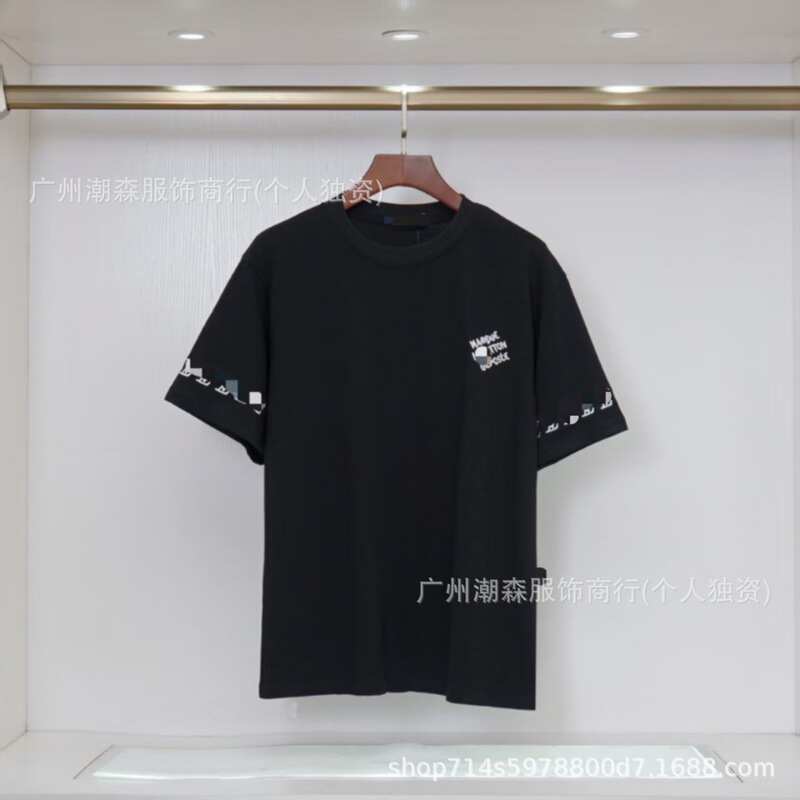 现货跨境奢潮驴家高品质L满印字母短袖外贸经典款圆领男女宽松T恤|undefined
