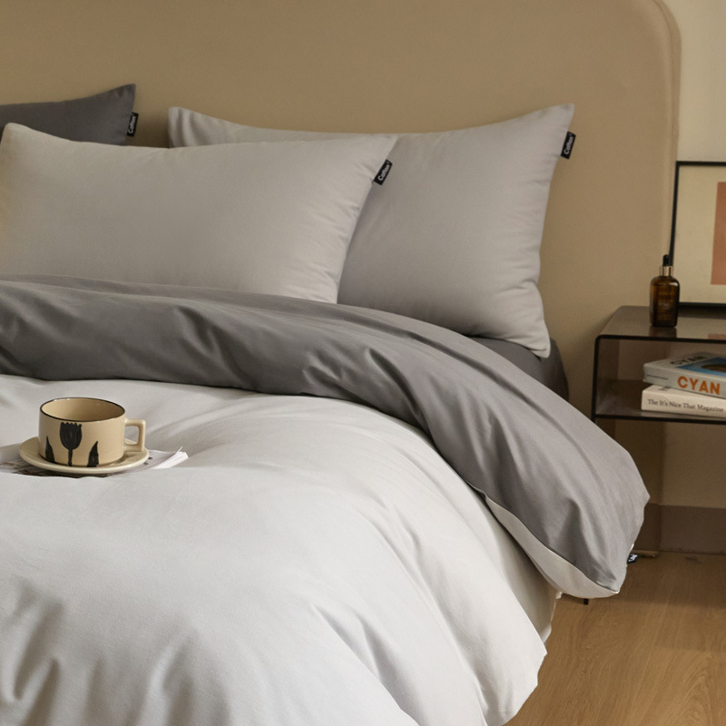 Cama cepillada de algodón grueso de cuatro piezas de otoño e invierno sábana de algodón simple funda de edredón cubierta de dormitorio de tres piezas