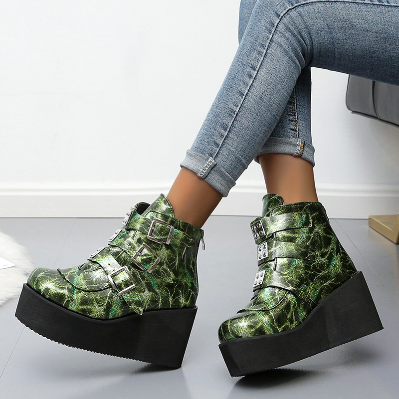 High Platform Ankle Boots Women Wedge he...