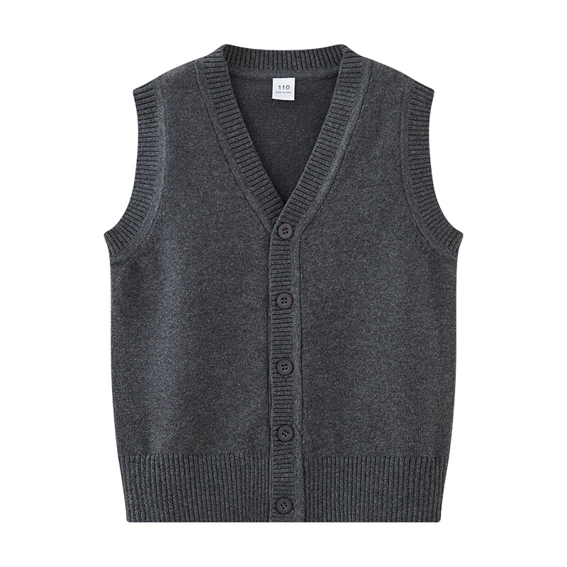 Estilo coreano de los niños medianos y grandes con cuello en V suéter de color sólido Chaleco de los niños sin mangas niñas cardigan de punto entrega de una sola pieza