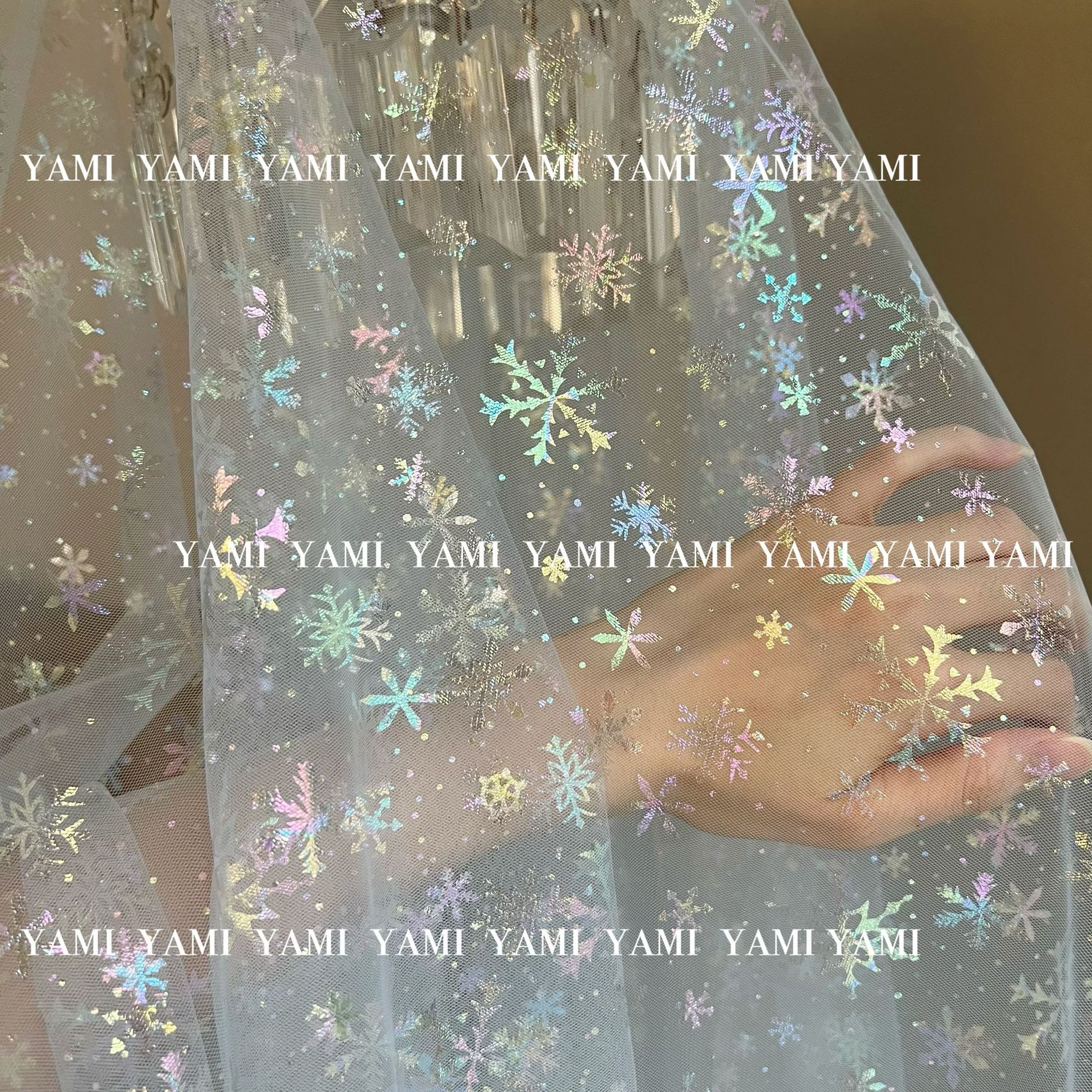 INS nuevo paño de malla dorado copo de nieve colorido Lolita Hanfu ropa para niños tela suministro directo de fábrica