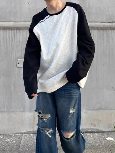 2025 New Style Long-Sleeve Collared T-Shirt with Color Block Loose Splicing for Men and Women, Fashion Model Base Top for Layering