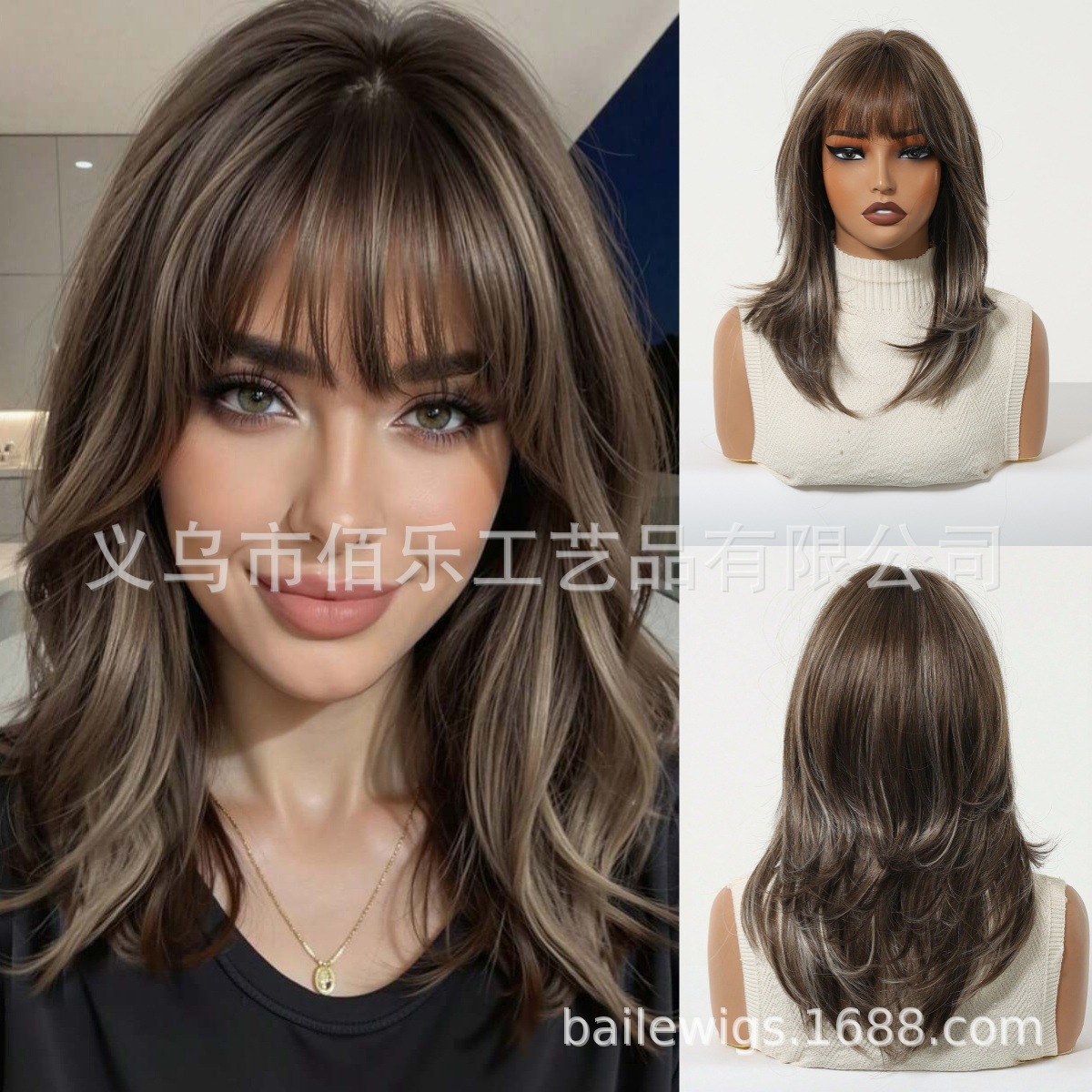 Peluca de venta caliente transfronteriza, color gris, flequillo, cabello rizado natural, casco completo, fibra química, hair femenino, lugar europeo y americano image 8