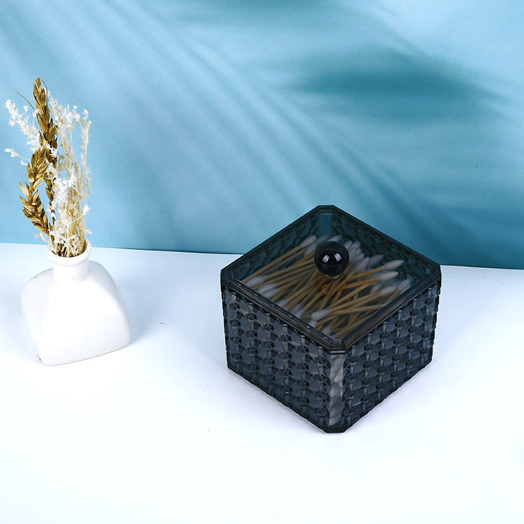 半透明化妆收纳盒 黑色钻石纹化妆品 口红架卸妆棉美妆组合收纳盒