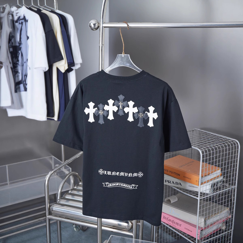 欧米クロスボーダーCHクロ春夏新作衝突色革ラベルクロ半袖tシャツ男女モデル|undefined