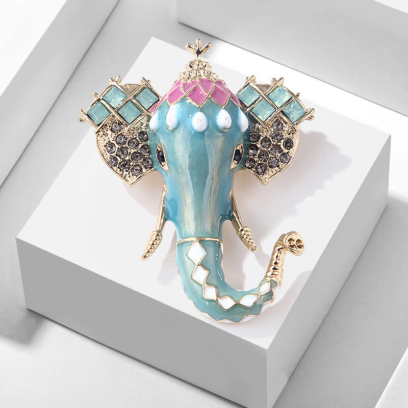 藍豪クロスボーダータイレトロ滴油ブローチファッション吉祥入れダイヤモンド象胸花ピンアクセサリー女ブルーチ|undefined
