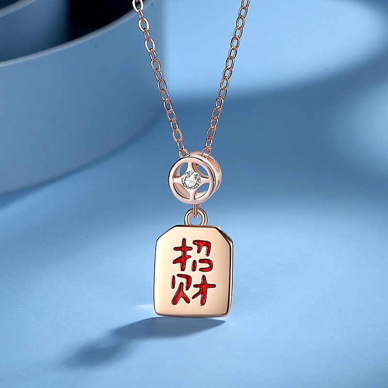 S925 plata esterlina estilo chino Collar para niñas estilo étnico retro fuente buena suerte Cadena de clavícula fábrica al por mayor