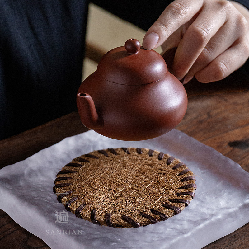 Estilo japonés melena estera de té hecha a mano estera de la taza estera del té estera del aislamiento de calor estera bandeja de la taza accesorios del juego de té ceremonia del té accesorios del juego de té