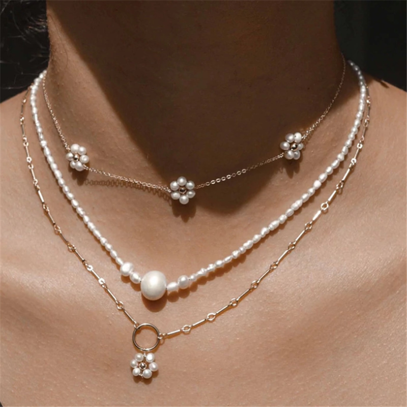 Mode Blume Kupfer Halskette Perle Kupfer Halsketten display picture 1