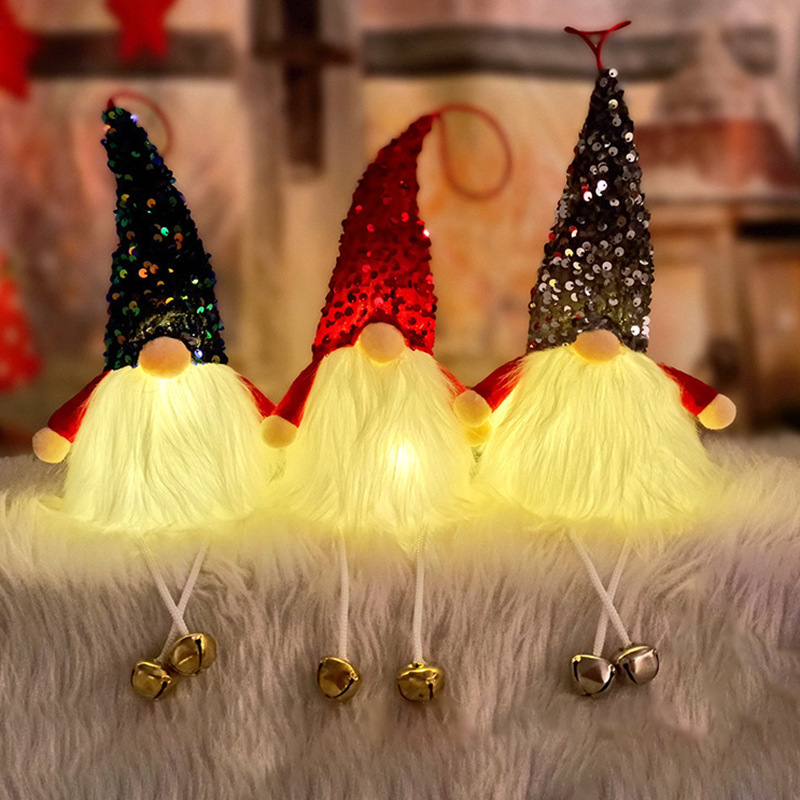 Decoraciones navideñas campana pierna colgante con luces Rudolf muñeca bosque hombre lentejuelas luminosas sin rostro