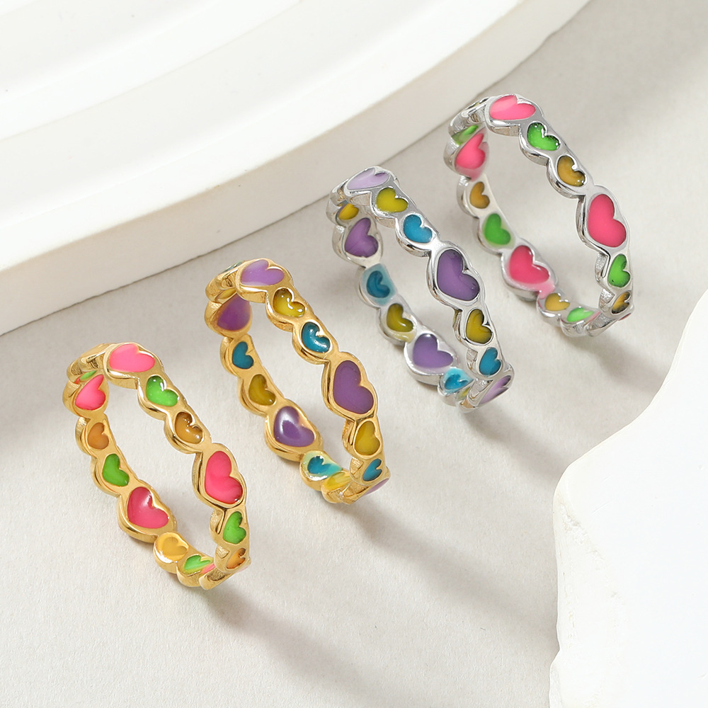 10g Weight Rings Classification 1 Piece Quantity Daily, Date Occasion Sweet Heart Shape Stainless Steel Enamel Plating Rings