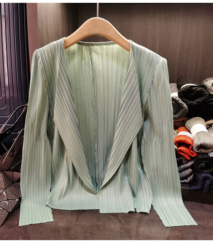 Áo khoác vest nữ xếp ly cao cấp cổ bẻ dài tay mẫu mới xuân hè — Màu xanh lam nhạt, Màu xanh lục nhạt, Màu đen, Màu hồng chi tiết 7