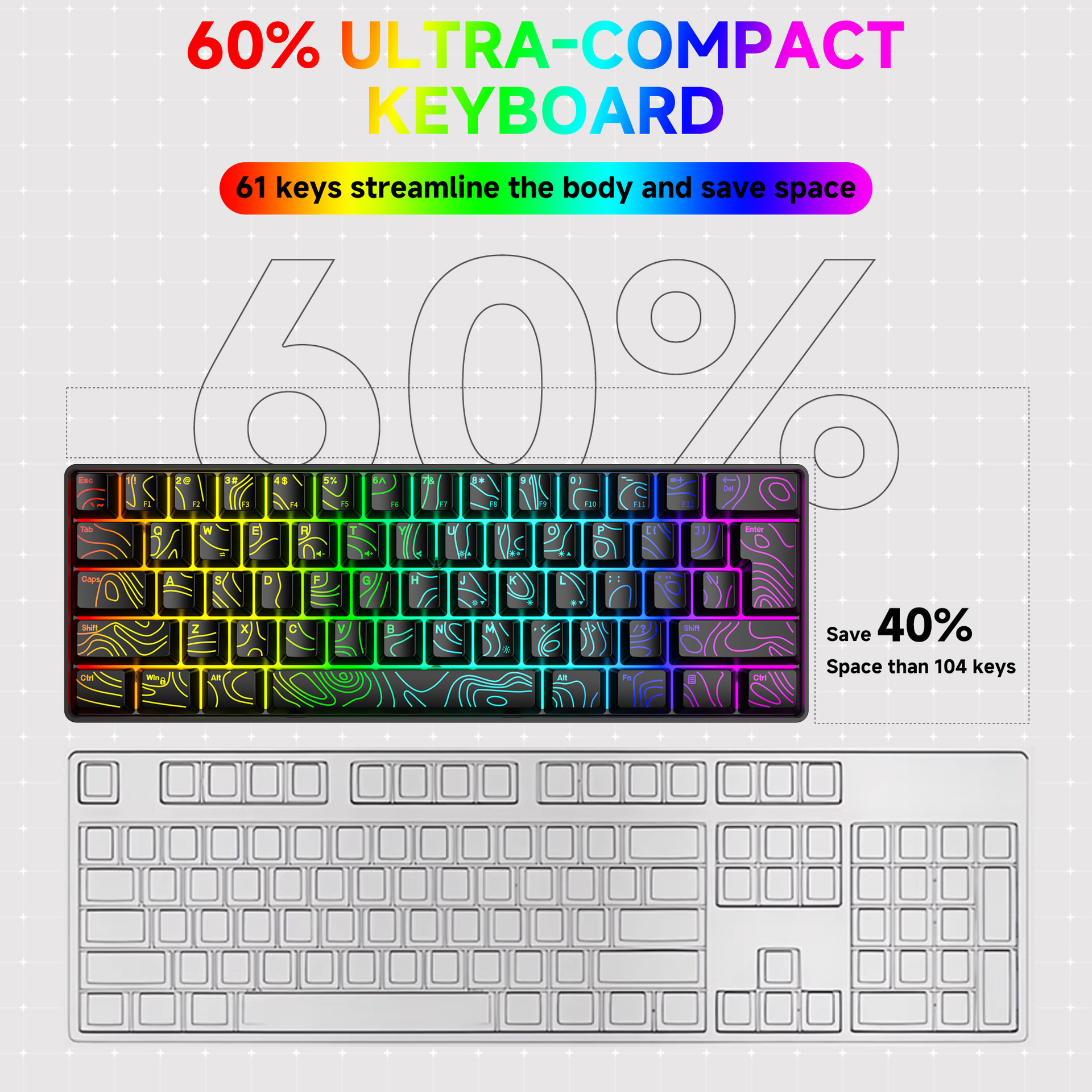 61 tuşlu RGB oyun kablolu klavye ve fare seti renkli MINI mekanik olmayan film siyah beyaz bilgisayar klavyesi
