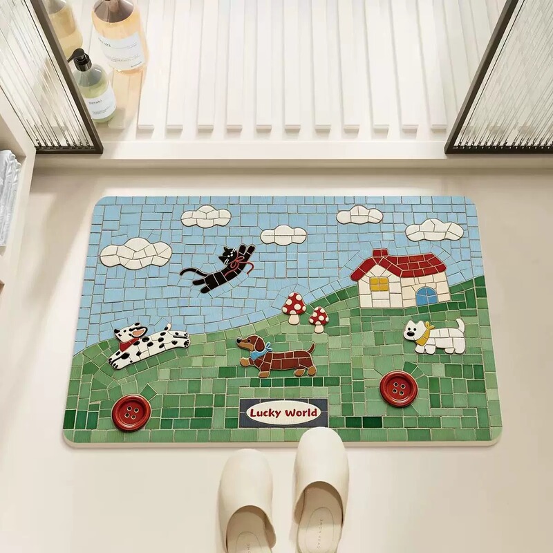 Cartoon mosaic bathroom floor mat, absorbent doormat for the entrance of the bathroom, durable and non-slip diatomaceous earth mat Cartoon mosaic bathroom floor mat, absorbent doormat for the entrance of the bathroom, durable and non-slip diatomaceous earth mat