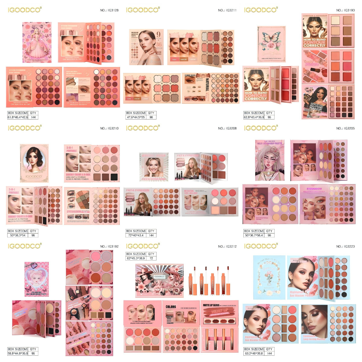 Cross-Border Foreign Trade Various Styles of Three-Page Book-Shaped Eyeshadow Palette Eyeshadow Palette Brush Makeup Book-Shaped Pearlescent Matte Glitter Powder Sequins