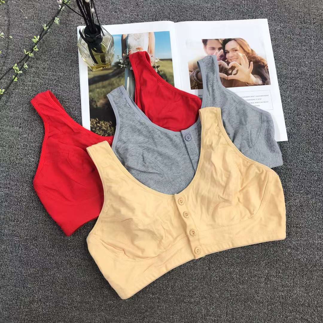 Sujetador de ropa interior de hebilla frontal de mamá transfronteriza delgada de algodón de mediana edad y ancianos sujetador inalámbrico de algodón empuja hacia arriba más sujetador de tamaño