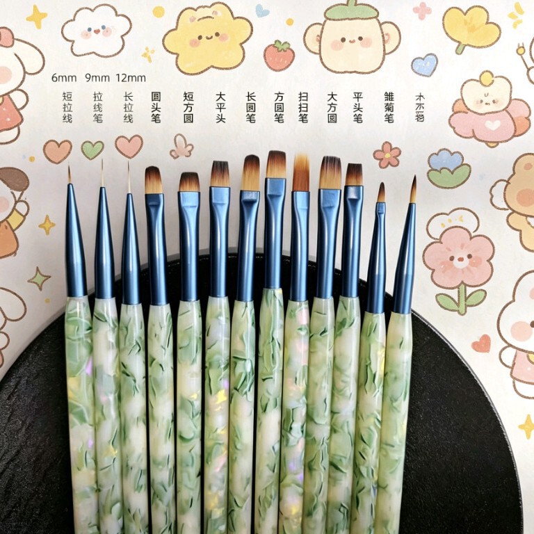 Green Grape Crushed Ice Nail Art Pen Set of 13 Pieces, Including Line Drawing Pens/Flat Tip Pens/Sweep Pens, Complete Set for Nail Salons Green Grape Crushed Ice Nail Art Pen Set of 13 Pieces, Including Line Drawing Pens/Flat Tip Pens/Sweep Pens, Complete Set for Nail Salons