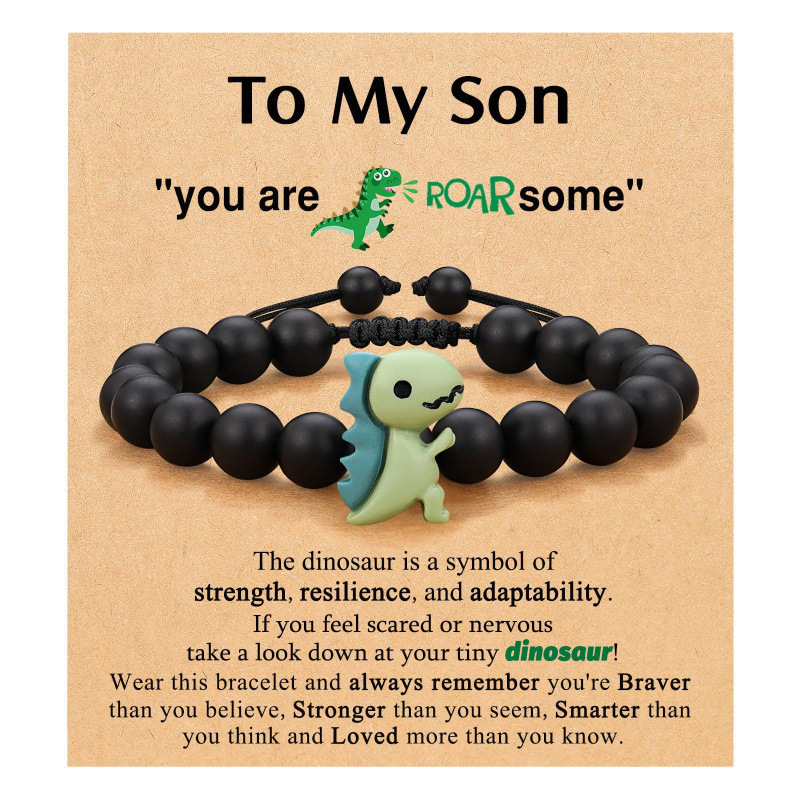 Cross-Border Green Aventurine Black Frosted Dinosaur Handmade Woven Bracelet Black Frosted Dinosaur Bracelet Back-To-School Season Bracelet