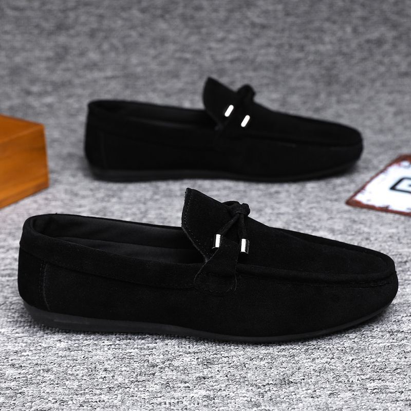 2025 Summer Men's Shoes Soft Sole Breathable British Casual Versatile Black Slip-On Driving Shoes Trendy Lazy Shoes