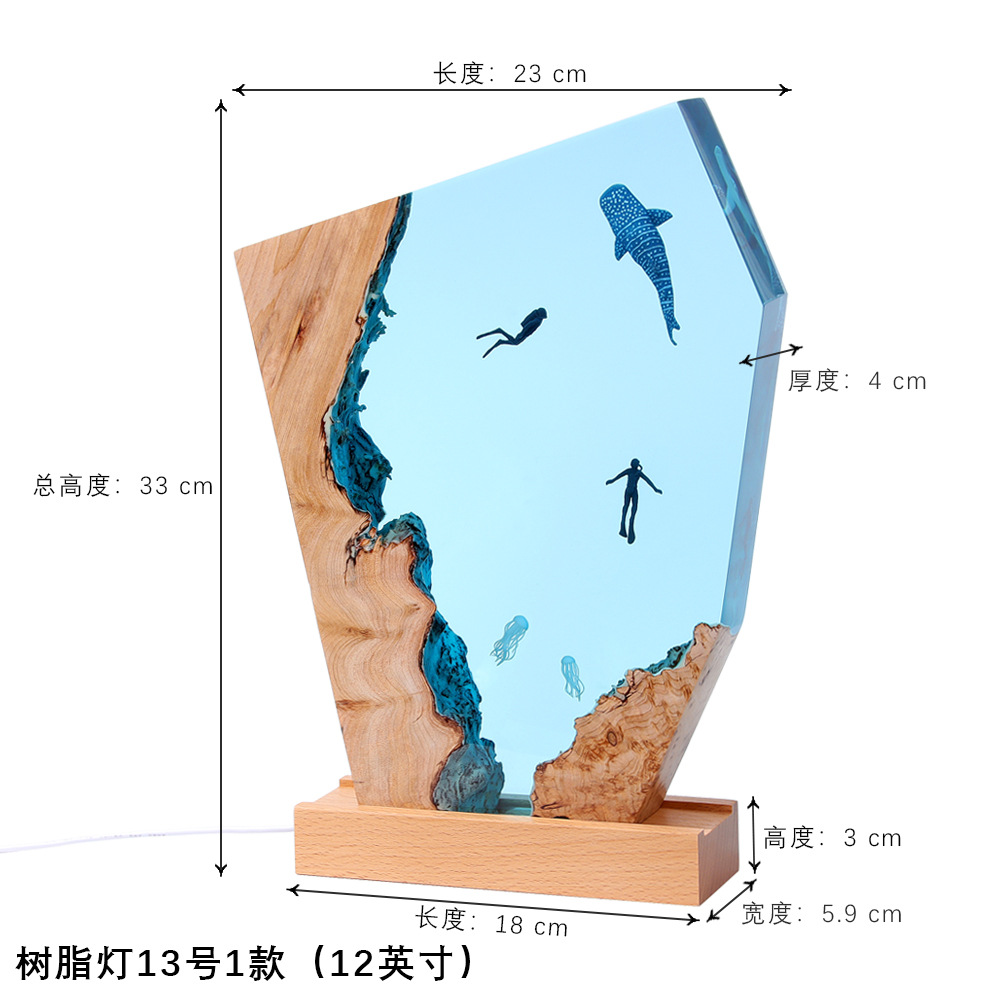 Ocean Cave Diver Home Desktop Decoration Creative Art Lamp Holder Solid Wood Resin Nightlight Gift Jewelry