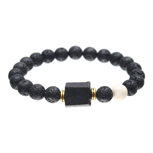 European and American-style new natural stone yellow tiger's eye, white pine, and magnet bead tourmaline bracelet—men's version, handcrafted jewelry wholesale