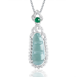 High-grade natural A goods jadeite blue water green beans fudou pendant S925 silver inlaid ice jade stone female pendant
