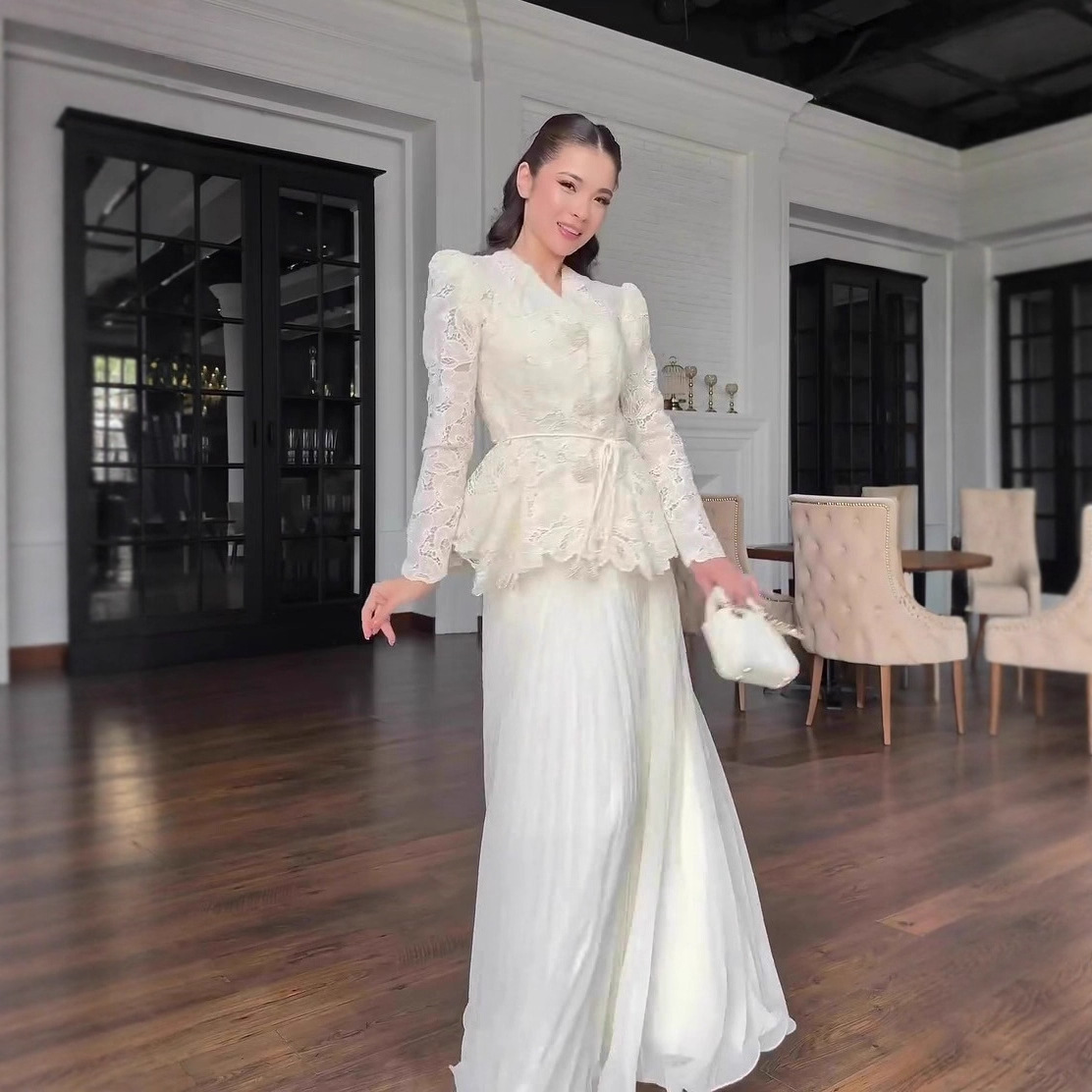 Completo abito lungo elegante e lussuoso a maniche lunghe, collezione autunno 2025, transfrontaliero tra Europa e America._voghion.com