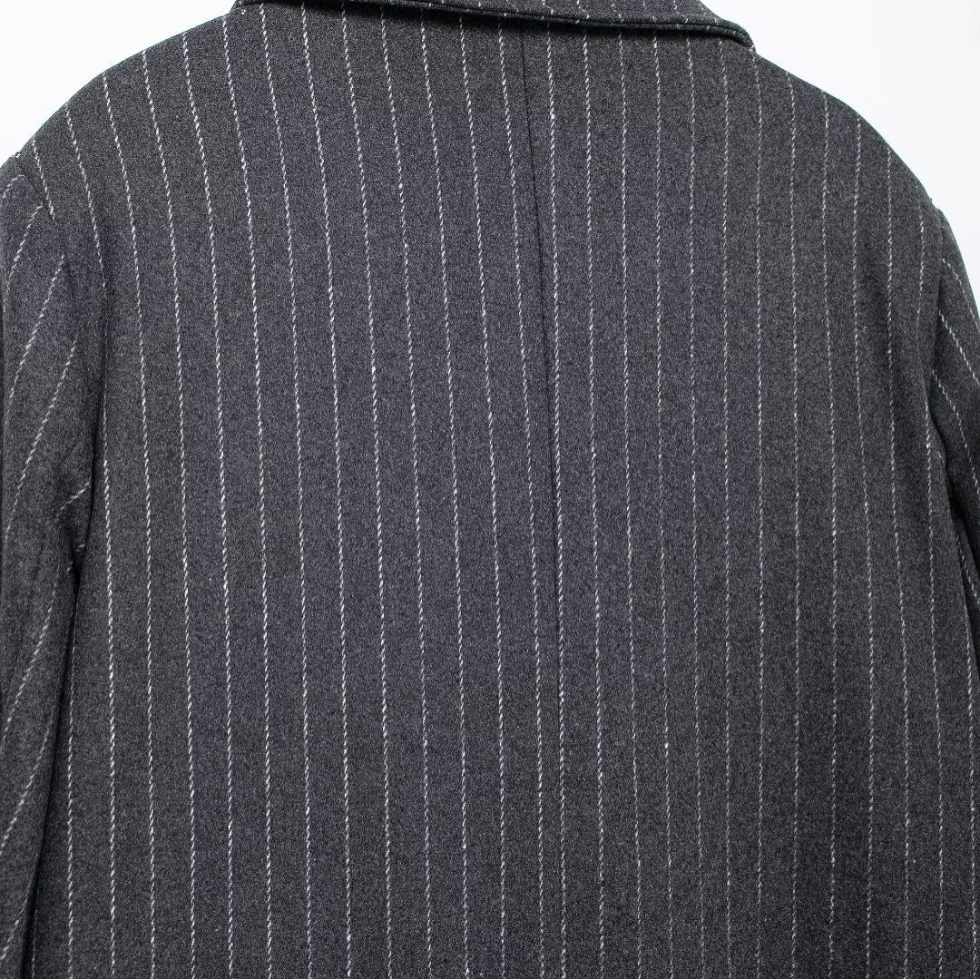 Women's clothing 2024 autumn/winter new style temperament suit collar striped woolen long jacket_voghion.com