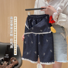 女童2025秋季新款蝴蝶结直筒裤儿童时尚百搭休闲蕾丝韩版长裤批发