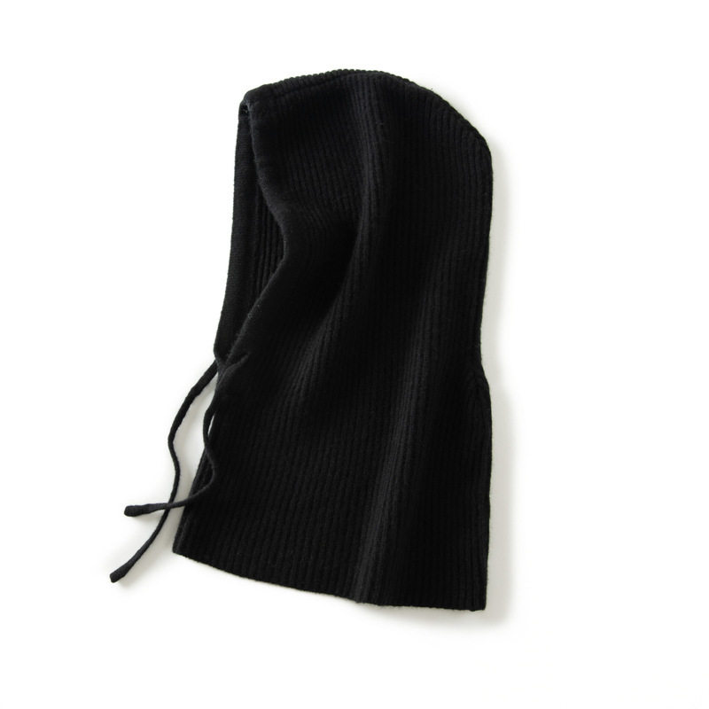 Mũ len cashmere kèm khăn quàng cổ liền khối nữ dệt kim giữ ấm tai mùa thu đông — Màu cà phê hoa, Màu cà phê đỏ, Màu xanh hải quân, Rượu vang đỏ