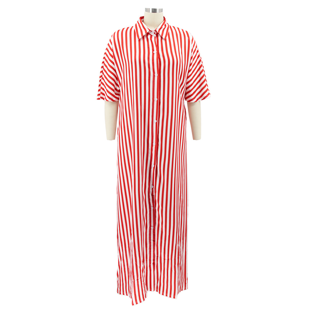 Women Clothing Striped Shirt Women Dress Split Dress French Dress