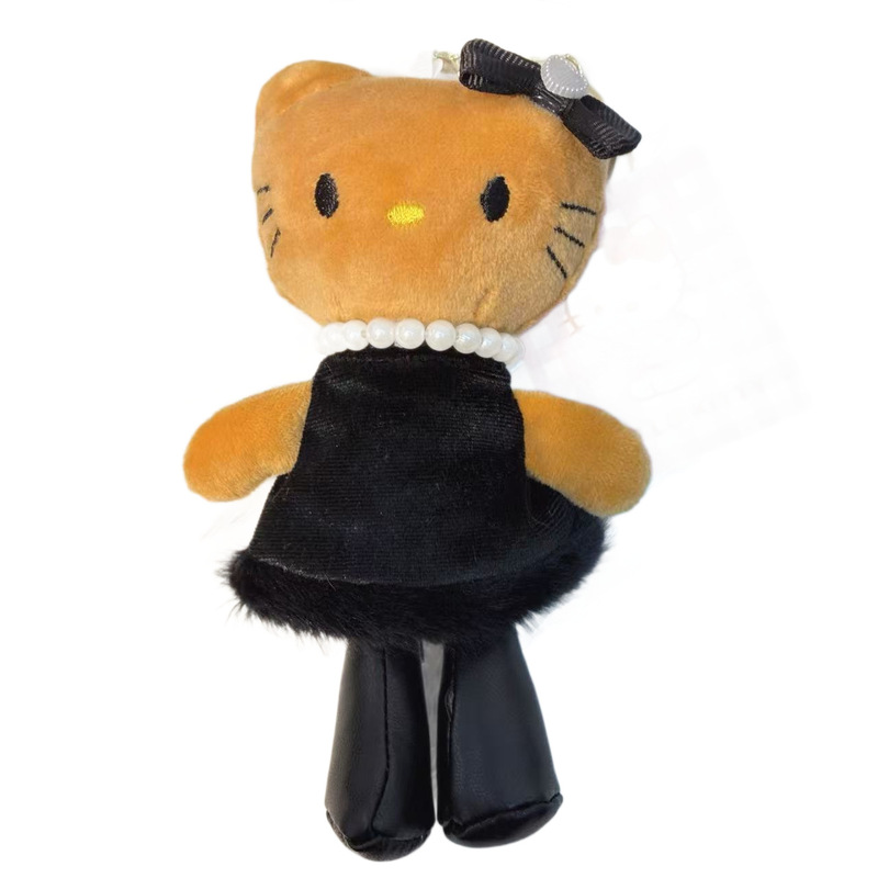 日系新款NIC豹纹黑皮爱心扣长腿kitty包挂件毛绒凯蒂猫钥匙扣挂饰|undefined