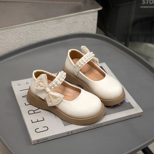 Chic Fashion Small Leather Shoes for Children 2025 Spring and Autumn Season Pearl Princess Shoes British Style Single Shoes for Girls