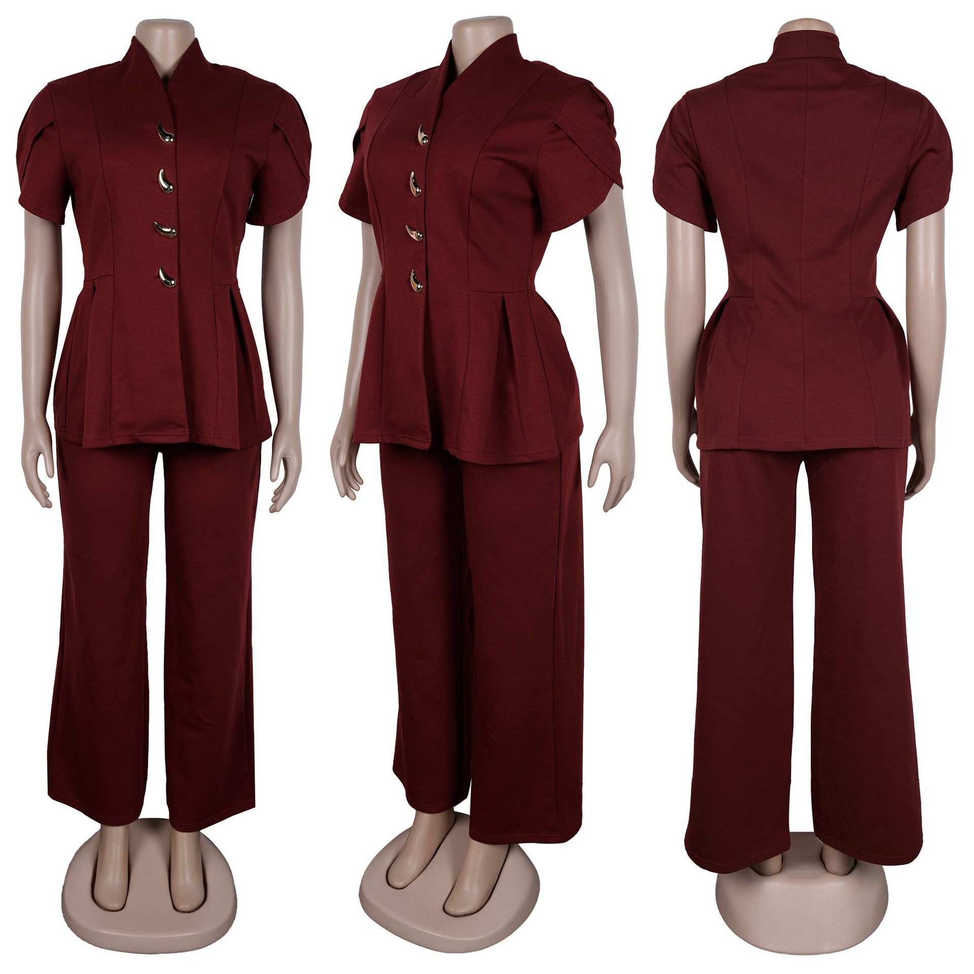 Completo elegante due pezzi con maniche a sbuffo per donna_voghion.com