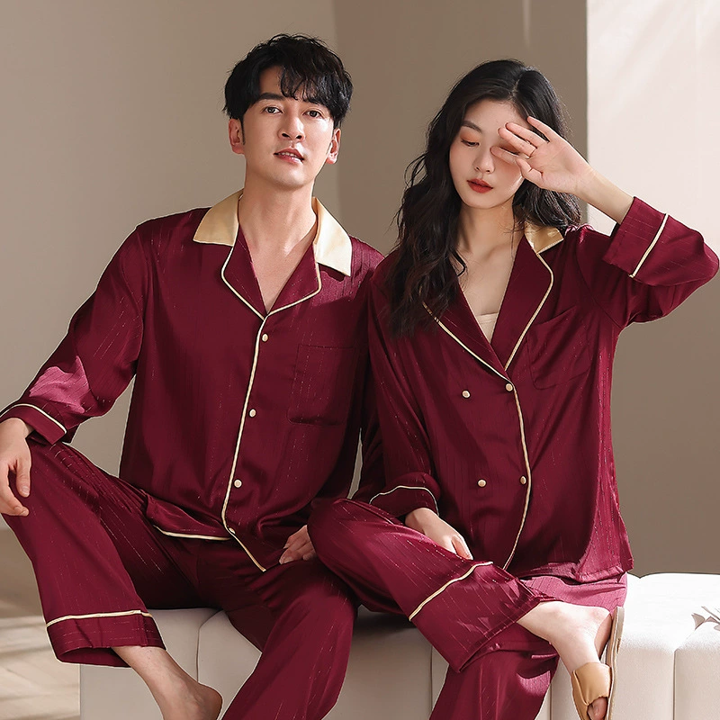 Summer silk thin pijama for beloved, trousers for men and women, red coloring book, festive birthday charm, set, with short sleeve