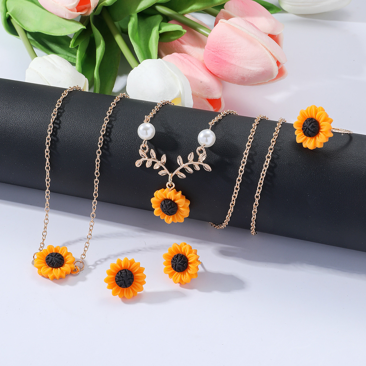 Plating Design Simple Style Sunflower Alloy Glass Plating Women's Jewelry Set